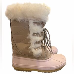 Khombu Girls Size 4 Pink and Tan Lace/Zip Up Faux Fur Winter Boots